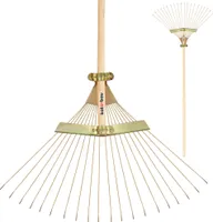 KOTARBAU® Verstellbarer Laubbesen 260–580 mm mit Holzstiel 150cm Rechen aus Verzinkter Stahl Laubfeger Fächerbesen zum Fegen von Laub Gras Gartenharke Gartenrechen Gartengeräte Gartenwerkzeug