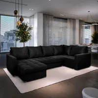 Masseno Ecksofa LORIVO L-S mit Schlaffunktion U-Form, Sofa mit Bettkasten, Wohnzimmersofa, Couch, Soffa, Bettsofa, Couchgarnitur- Schwarz, KRONOS 07