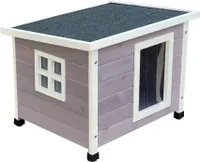 Outdoor Katzenhaus Katzenhöle Katzenhütte mit Schwingtür aus Lamellen 57 x 45 x 43 cm grau-weiss