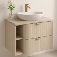 WENA Waschtischunterschrank mit Regal, geriffelte Fronten, 2 Soft Close-Schubladen (Farbe: Kaschmir)