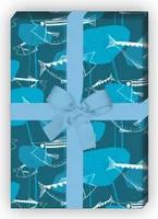 Retro Angler Geschenkpapier, der 70er mit Fischen, petrol - G11469, 32 x 48cm