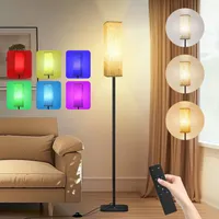 Stehlampe für das Wohnzimmer, RGB-dimmbare LED-Stehlampe mit Leinenschirm und Fußschalter, geeignet für Schlafzimmer, Lesezimmer
