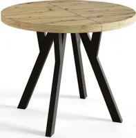 Runder Esszimmertisch OVO, ausziehbarer Tisch Durchmesser: 90 cm bis 190 cm, Wohnzimmertisch Farbe: ARTISAN, mit Holzbeinen in Farbe Schwarz