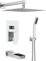 Podtynkowy system prysznicowy Rainsworth z baterią wannową, 25x25 cm Kwadratowa deszczownica Wysokiej jakości stal nierdzewna i mosiądz