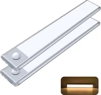 winterbeauy 2STK Kabelloses LED Unterbauleuchte, Schrankleuchte mit Bewegungssensor, Magnetische Lichtleiste Schranklicht mit USB Ladefunktion, 20cm(warmweiß)