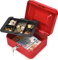 Navaris Geldkassette mit Münzfach Scheinfach - Kasse für Bargeld Münzen Scheine - Geldkasse Box abschließbar in Rot