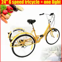 Tříkolka 24 palců Dospělý 6 rychlostí Kolo Cruise se sedlem Košík Světlo Cyklistika