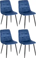 DELUKE® Esszimmerstühle 4er Set VOUL - Blau, Samt | Gesteppter Polsterstuhl | Küchenstuhl mit Bodenschonern | Esszimmerstuhl Stuhl Esszimmer Küchenstühle Wohnzimmerstühle