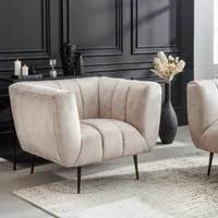 riess-ambiente Retro Sessel NOBLESSE 105cm champagner beige Samt mit Ziersteppung Lesesessel Relaxsessel