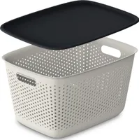 Aufbewahrungsbox Mit Deckel Durchbrochen Kunststoffbehälter Container 39X29X22 Cm 17 L Beige