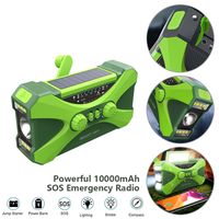 10000mAh Přenosné AM/FM solární ruční rádio s klikou Nouzový alarm USB nabíječka, zelená