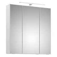 Badezimmer Spiegelschrank, 65cm breit, mit Aufsatzleuchte in Weiß Glanz QUEIMADOS-66, B/H/T ca. 65/70/16 cm