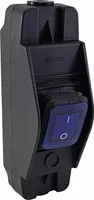 Geräte Schnurschalter in schwarz, robustes Gehäuse mit auswechselbarem, wasserdichtem Wippschalter Ein-Aus 16A 250V, blau beleuchtet