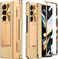Pouzdro pro Samsung Galaxy Z Fold 5, Galvanizovaný pouzdro s ochrana displeje a objektivu, s držákem a stojánkem RůžovýZlato