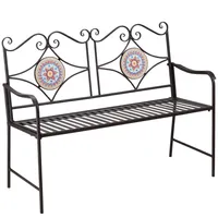 Metalowa ławka ogrodowa Outsunny, 2-osobowa ławka parkowa z oparciem, podłokietnikiem, ławka z mozaiką do ogrodu, na balkon, maks. 220 kg, brązowa, 121 x 52 x 93 cm