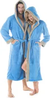 Ohio Bademantel L blau/taupe Polyester Sherpa-Fleece 260 g/m² Kapuze