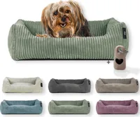 Rohrschneider Hundebett waschbar für kleine und mittelgroße Hunde mit Hundekissen Cord  inkl. Gassibeutel, Farbe:salbei 55cm, Muster:Cordstoff breit