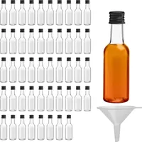 Belle Vous Mini Fläschchen Kunststoff Likörflaschen 48 Stk - 50ml Plastik Wiederverwendbar, leere kleine Schnapsflaschen mit Schwarzem Deckel u.
