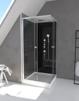 Dusche Komplett MARWELL  Komplettdusche Fertigdusche Black Square 90 x 90 x 215 cm – Dusche im komplett Set inkl. Duschwanne und Armatur- Eckdusche mit Eckeinstieg