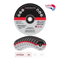 AREBOS Trennscheiben Ø 230 mm, 25 Stück  geeignet für Stahl, Edelstahl, Inox, Eisen, Blech, Metall  Vor- und Rücklauf  EN 12413 vom Materialprüfungsamt (MPA) zertifiziert