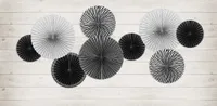 Deko Papier Rosetten mit Muster 25-40cm schwarz weiß 5er Set