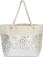 styleBREAKER Damen XXL Strandtasche mit Metallic Leoparden Animal Print und Reißverschluss, Schultertasche, Shopper 02012282