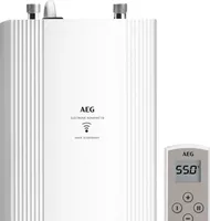 AEG elektronischer Kompakt-Durchlauferhitzer DDLE Kompakt FB 11/13 kW umschaltbar für die Küche, mit Fernbedienung, Starkstromanschluss 400 V, solargeeignet, Untertischmontage, 230769