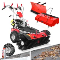 ONBEST Kehrmaschine Benzin | 100 cm Arbeitsbreite | 6,5 PS | mit Schneeschild | Auffangbox | Schneeketten