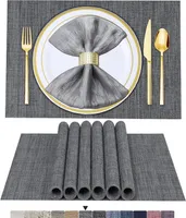 Platzsets Abwaschbar 6er Set Vinyl Tischsets für Esstisch Waschbar Küchen Platzdecken Langlebige Tischsets für Drinnen Draußen-01 Grau, 6er Set