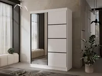 Modern Kleiderschrank mit Spiegel Matteo II 120 cm Spiegelschrank mit 2 Schiebetüren weiß Schrank Garderobenschrank, Farbe: Weiß, Schwarz Aluminiumsprossen, Breite: 120 cm