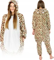Kombinéza pre mužov a ženy - mäkké a príjemné pyžamo - teplé pyžamo - obľúbený a vtipný zvierací motív - veľkosť - XL - leopard