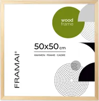 FRAMAI® Bilderrahmen 50x50 cm, Natürlich, Natur Holz Rahmen, Rahmen Echtholz Bilderrahmen, Rahmen mit Bruchsicheren Plexiglas, Aufhänger und Aufsteller