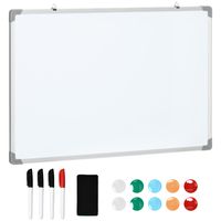 HOMCOM Magnetisches Whiteboard, Magnettafel, Magnetboard, Notiztafel Magnetwand inklusive 4 Stifte, 1 Schwamm, 10 Magnete, Trocken Abwischbar, Weiß, 90 x 60 cm