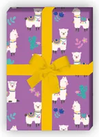 Fröhliches Lama Geschenkpapier mit Kaktus & Lamas, lila - G11834, 32 x 48cm