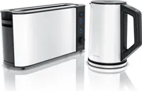 Arendo Frühstücksset, Wasserkocher mit Temperatureinstellung, Edelstahl, 2200W, 1,5L + Toaster 2 Scheiben, Langschlitztoaster 2 Scheiben, Langschlitz, 1000W, mattweiß