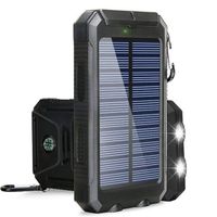 Solar Powerbank mit LED Licht und Kompass 30000mah Tragbares Solar Ladegerät schlagfes Wasserdicht für Camping Outdoor (Schwarz)