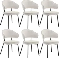 WOLTU 6er Set Esszimmerstühle, Polsterstuhl,  Metallbeinen, Samt, creme
