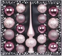 Weihnachtskugeln Mix Ornamente Glas mit Spitze, 19er Set, Farbe:rosa / weiß