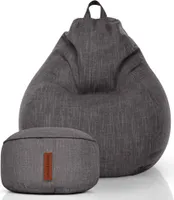 Green Bean 2er Set Indoor XXL Sitzsack "Home Linen" + Hocker mit EPS Perlen Füllung - Fußhocker Fußkissen Sitz-pouf Bodenkissen Liegekissen Sitzkissen Lounge Chair Relax-Sessel Bean Bag Dunkelgrau Asphalt