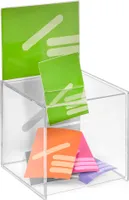 Losbox / Aktionsbox 210x210x210mm transparent, aus Acrylglas mit Plakathalter / Spendenbox / Einwurfbox / Gewinnspielbox / Wahlurne / Acryl
