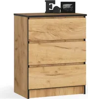 Komoda s 3 zásuvkami 60 cm, farba: dub Craft, V: 77 cm, Š: 60 cm, H: 40 cm. Skriňa do obývačky, kancelárie, spálne