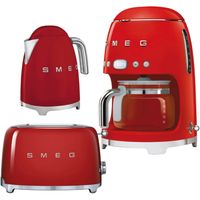Smeg Morning Set Wasserkocher rot 1,7 Liter + 2-Scheiben Toaster rot + Filterkaffeemaschine rot 50´s Retro Style