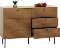 Komoda HWC-N78, príborník, 6 zásuviek, škandinávsky štýl kov drevo melamín MVG 85x120x40cm ~ prírodná