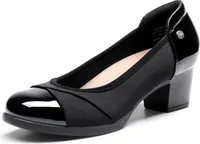 DREAM PAIRS Damen Chunky Geschlossene Zehe Niedrige Blockabsätze Arbeit Pumps Bequeme Runde Zehe Kleid Hochzeitsschuhe,Farbe: SCHWARZ, Größe: 39