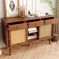 Flieks Kommode mit Türen und Schubladen, Rattan Wohnzimmerschrank Siadeboard mit Verstellbarer Ablage, Kommde für Flur, Schlafzimmer, 120x40x78cm