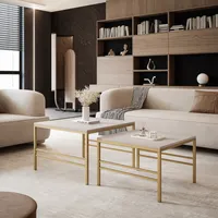 Moderner Couchtisch FORMA 2in1 für das Wohnzimmer 2er Set mit Metalgestell Kaffeetisch Wohnzimmertisch Gold Matt / Kaschmir