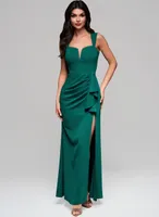 Ombre Maxikleid mit V-Ausschnitt und Drapierung grün  XS