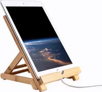 Bambus-Tablet-Ständer, verstellbar, zusammenklappbar, Holz, iPad-Ständer mit aufladbarem Loch für Schreibtisch, iPad, Kochständer (Tablet-Ständer A) Sonstiges Tablet-Zubehör