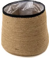 Korb rund natur mit schwarzem Rand Ø 20 x 21cm Pflanzkorb mit Einsatz Blumentopf geflochten Aufbewahrungskorb Über-Topf Regal-Körbe