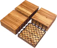 COSTWAY 27 kusů dřevěných dlaždic, balkonové podlahy Wpc Decking, akáciové dřevo, 30 x 30 x2,4 cm, instalace bez nářadí (pruhovaný vzor)